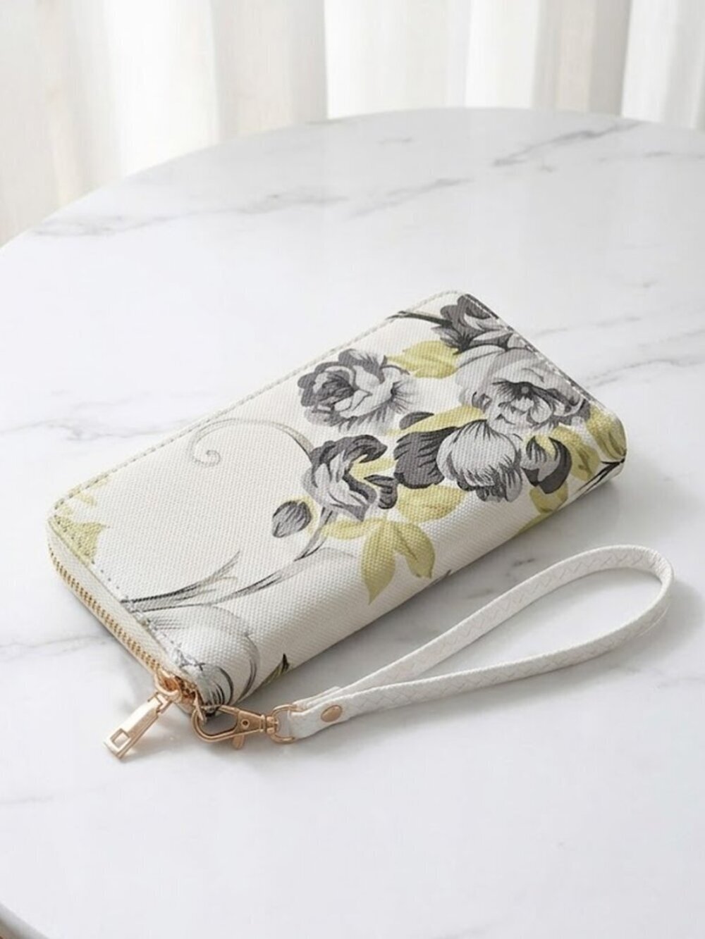 Ladies Black Floral Long Wallet